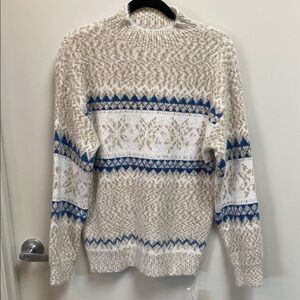 Beige and Blue Patterned Sweater
